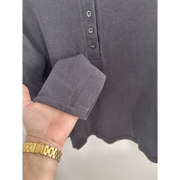 Adonna Plus Size 1X Black PJ Pajama Top Long Sleeve‎ Henley Button Waffle Knit - Picture 3 of 7